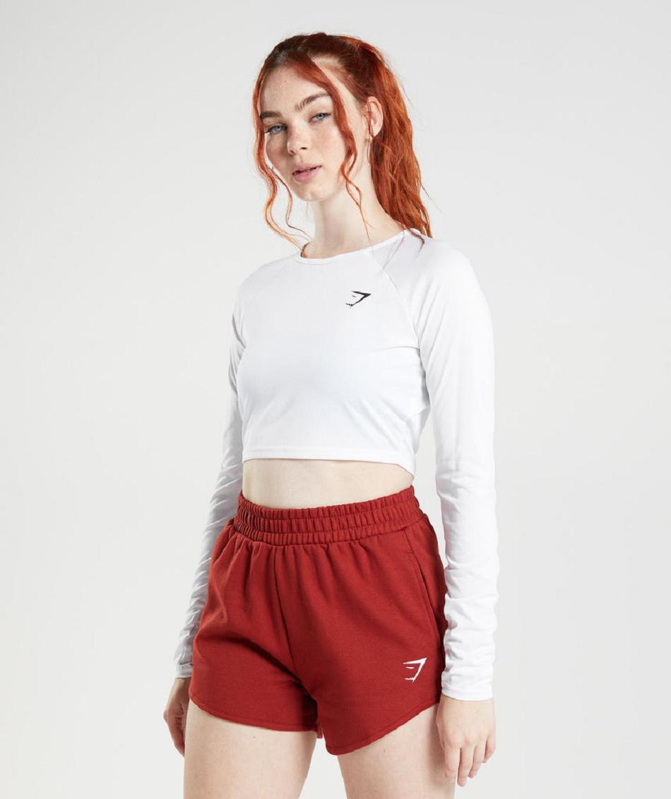 Przycięte Topy Damskie Gymshark Treningowe Long Sleeve Białe | PL 2634CTV